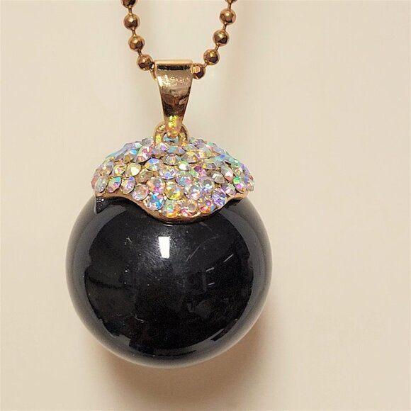 Large Ball Bead Long Necklace, Black Crystal Ball Bead Necklace - Picture 4 of 9